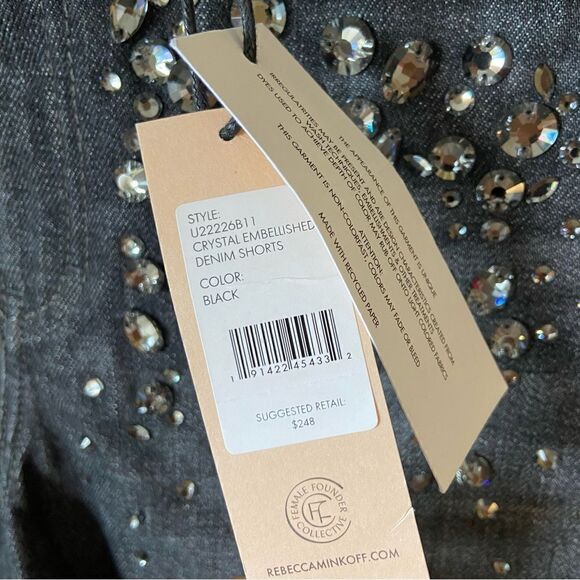 NWT Rebecca Minkoff Jean Denim Black Shorts Crystal Embellished Size 26 - Picture 7 of 10